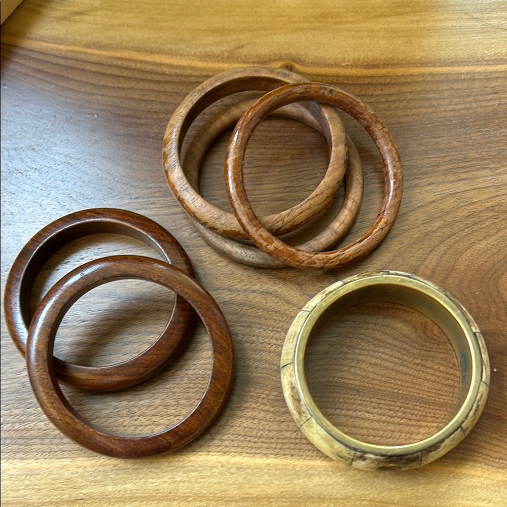 Wooden Bangle Set - Natural and Brown